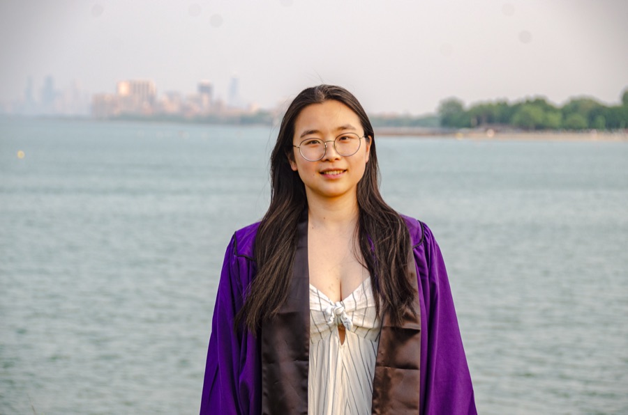 Graduation photo by Lake Michigan